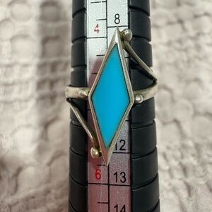 Vintage Handmade Navajo Aqua Blue Turquoise 925 Sterling Silver Size 5 Ring